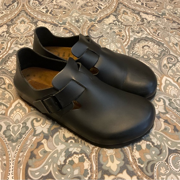 EUC Rare Birkenstock London Black Buckle Smooth Leather Sz 39 - Picture 2 of 12